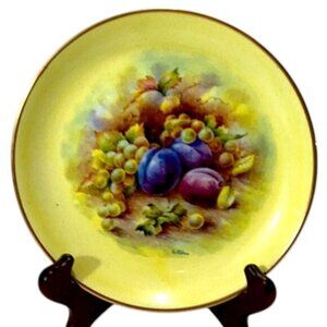 Vintage Staffordshire Bone China Yellow Painted Fruit Plate Signed D. Wallace